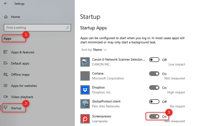 Screenshot of Windows settings