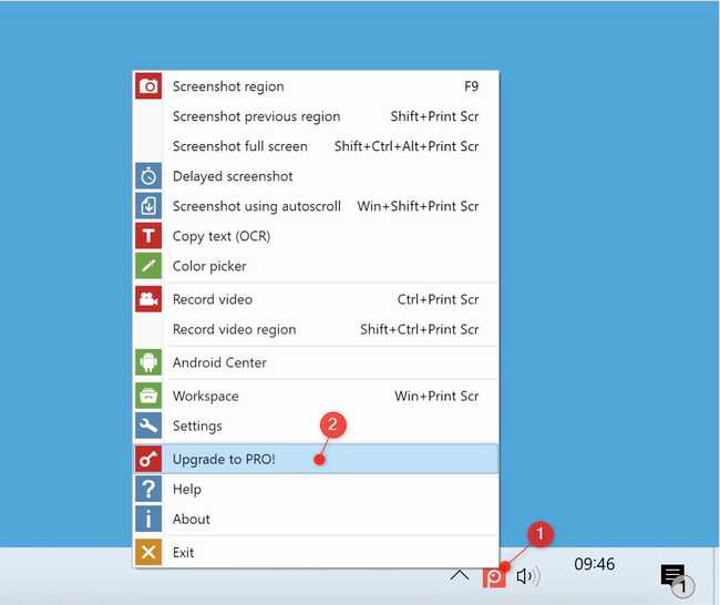 Screenshot of Screenpresso context menu