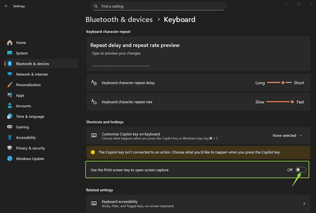Screenshot of Windows configuration Vantage